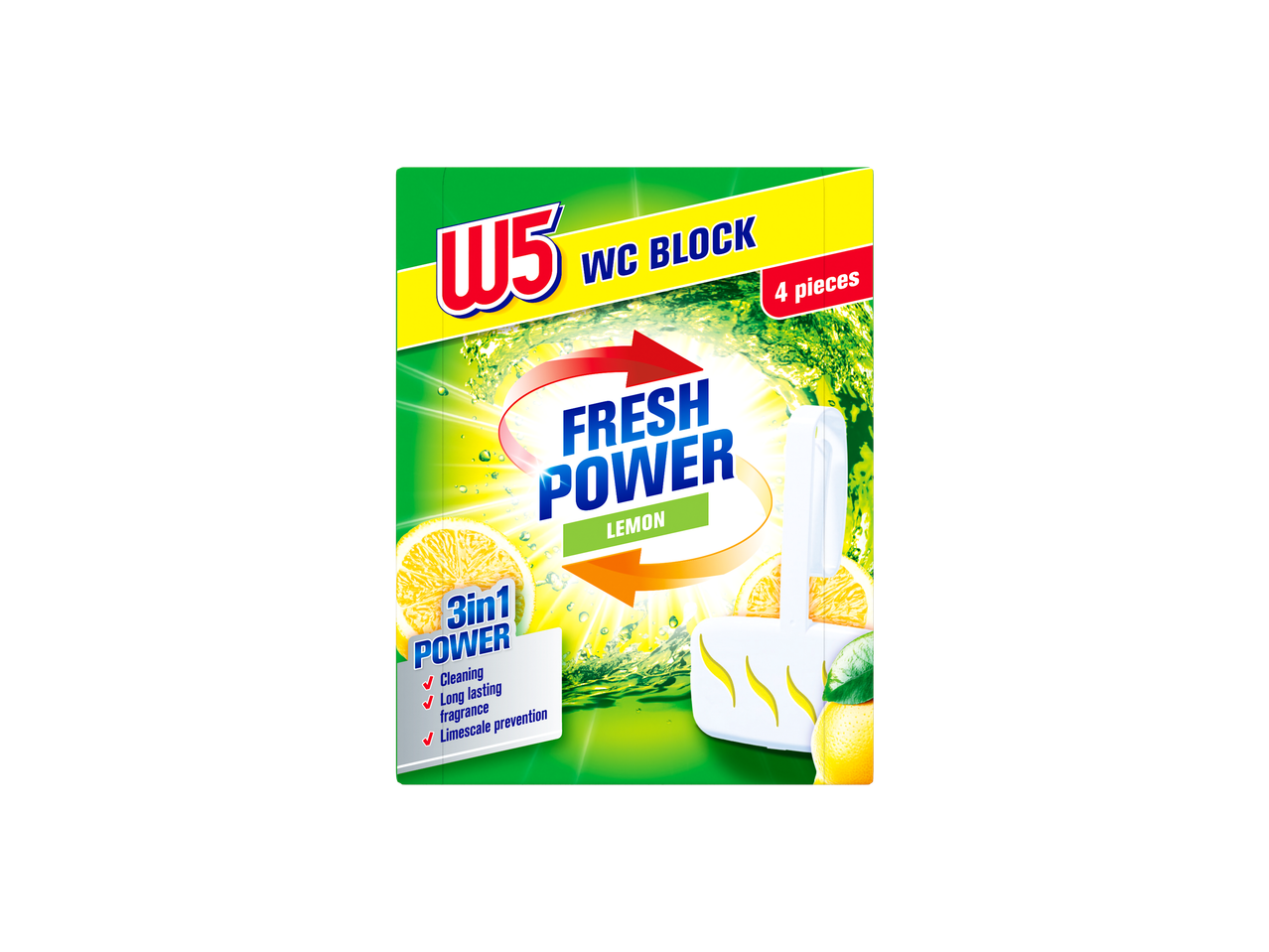 W5 WC Block Fresh Power citrom illattal, 4 darabos kiszerelésben.