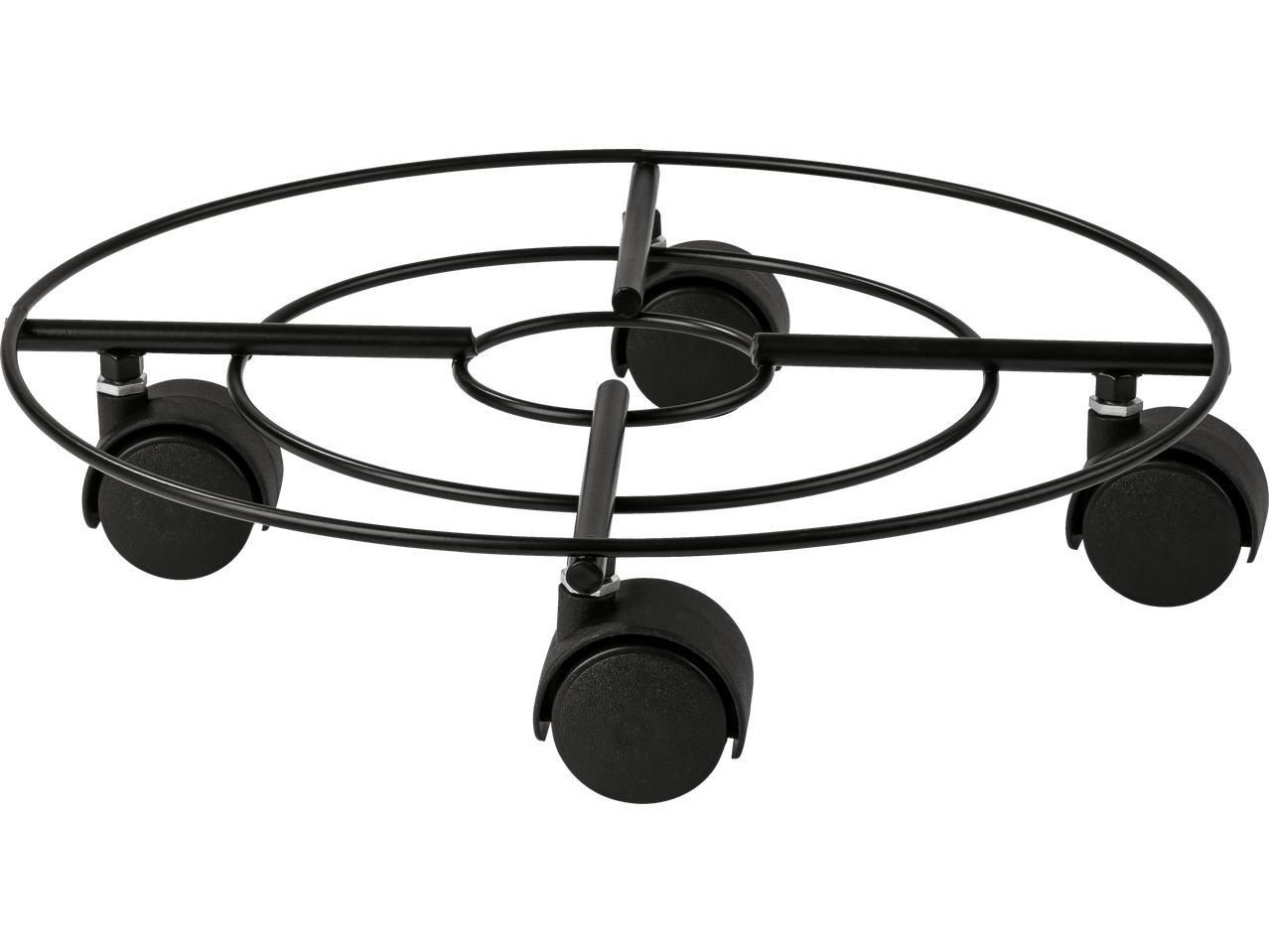 Melns metāla puķu poda paliktnis ar ritentiņiem