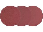 Three red sanding discs arranged in a row