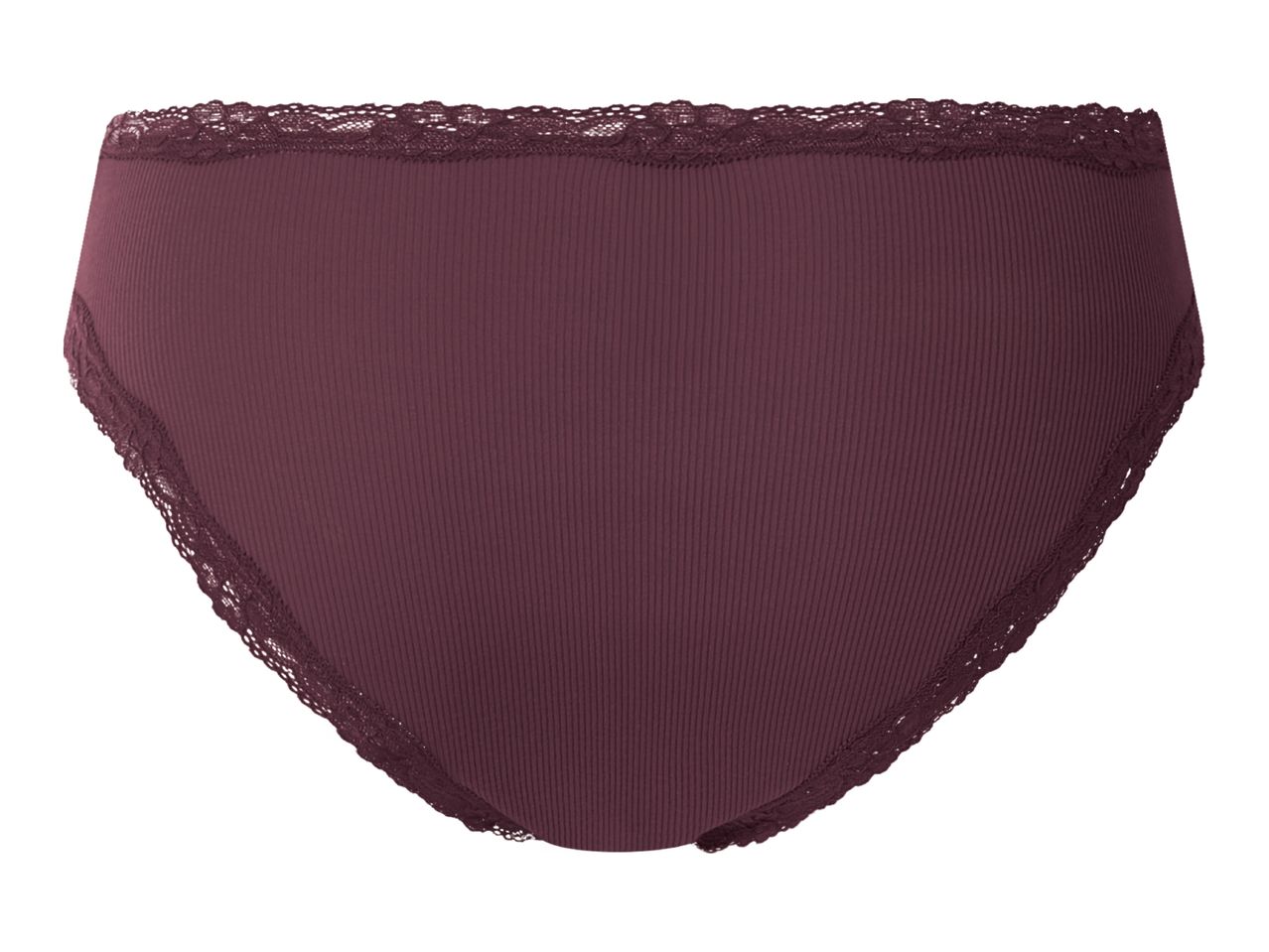 Women's ribbed briefs in dark purple with lace trim