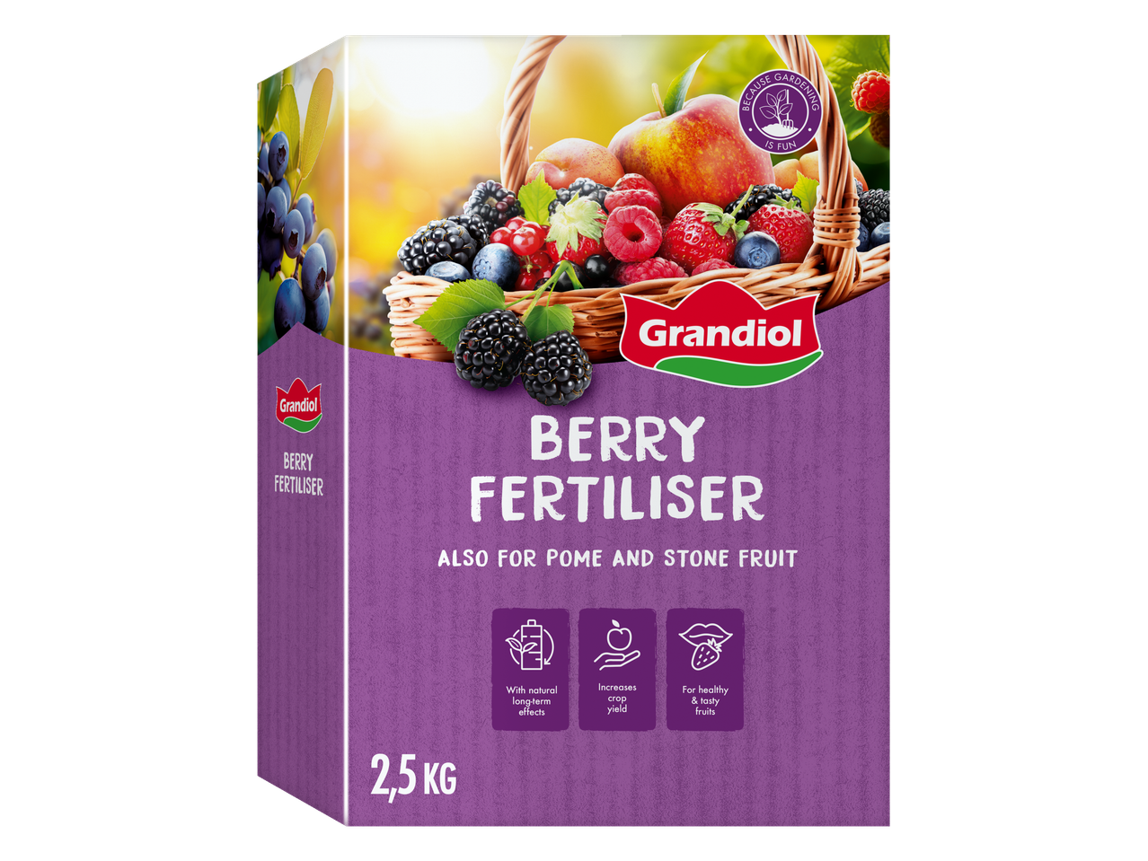 Grandiol Berry Fertiliser for berries, pome, and stone fruit, 2.5kg, with natural long-term effects.