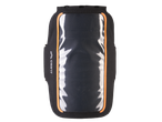 Black sports armband with a transparent phone window and orange trim.
