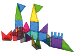 Цветни магнитни плочки, оформени като замък или дракон.