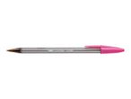 A pink BIC Cristal 1.6mm ballpoint pen.