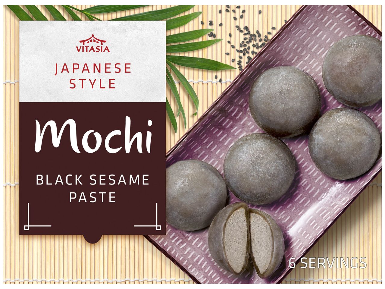 Mochi fourrés à la pâte de sésame noir, style japonais.