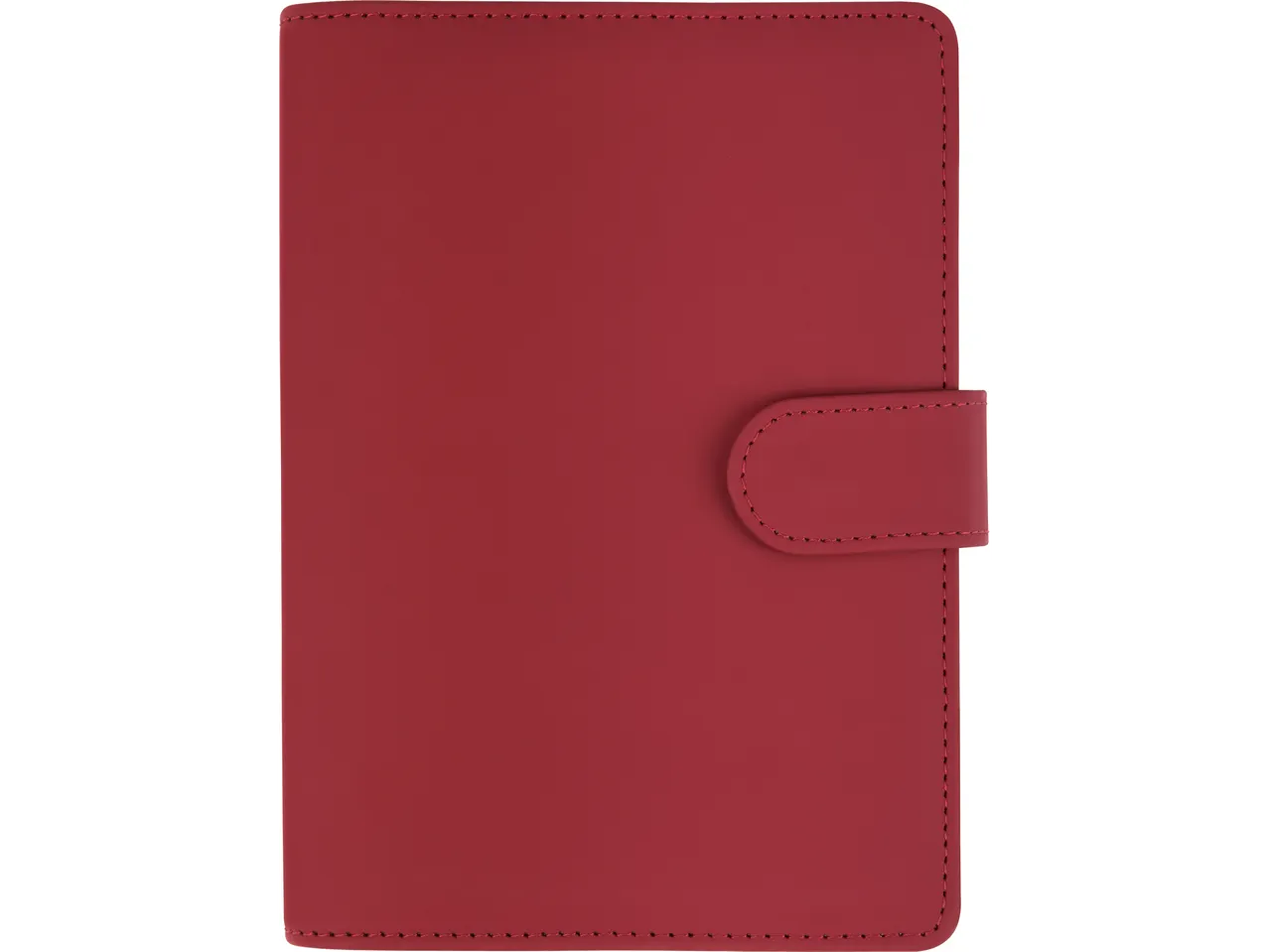 Raudonas odinis dienoraštis arba užrašų knygelė su sagtimi