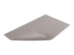 Grey ribbed bath mat with a curled edge