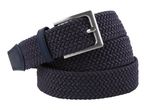Dark blue braided elastic belt with a silver buckle