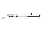 A long-handled pole saw and pruner with a rope mechanism.