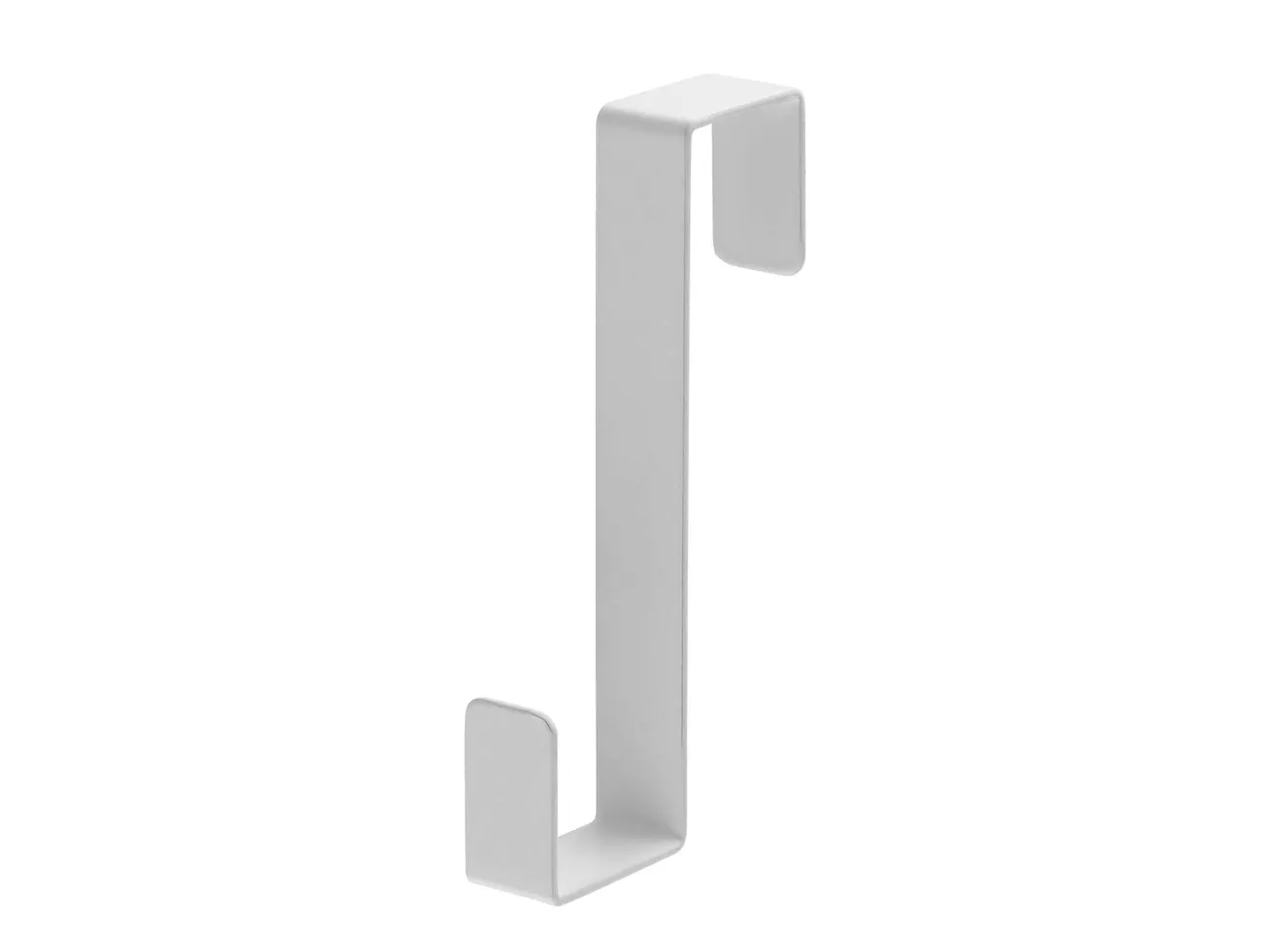A white over-the-door hook, designed for hanging items.