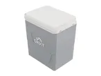 A grey Crivit cooler with a white lid sits on a white background.