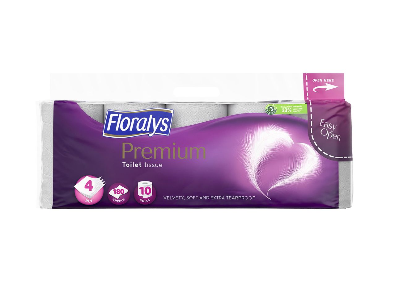Floralys Premium WC-papír, 10 tekercs, 4 rétegű, 180 lapos.