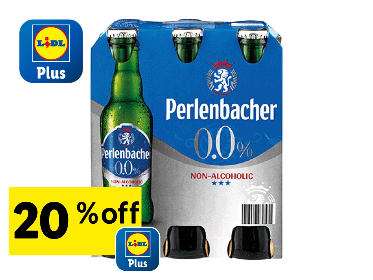 A six-pack of Perlenbacher 0.0% alcohol-free beer on sale at Lidl.