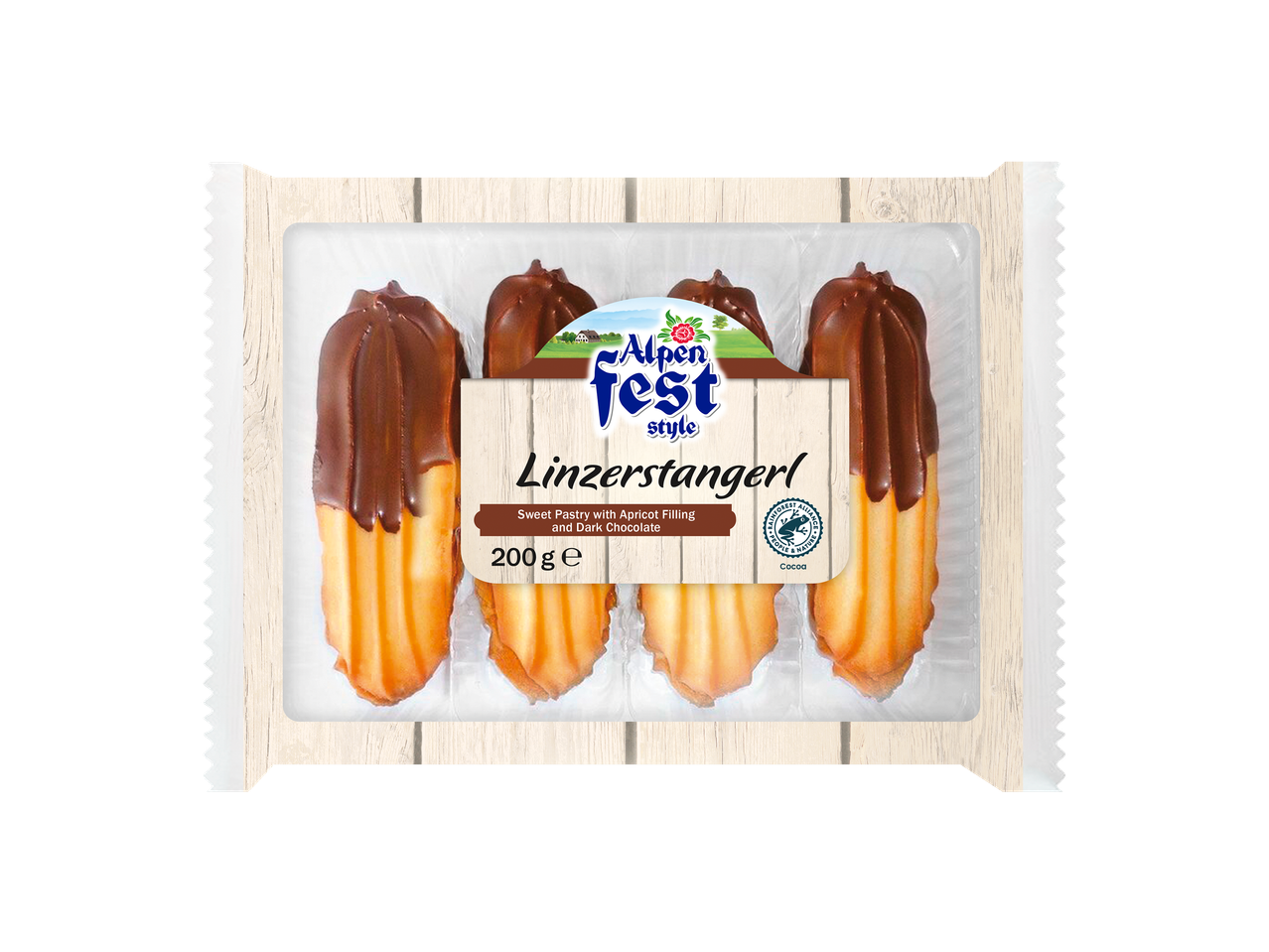 Alpenfest Linzerstangerl: sweet pastry with apricot filling and dark chocolate.