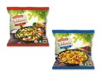 To poser Freshona Wokmix, en klassisk og en thai-stil, med grøntsager og tilberedningsinstruktioner.