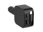 Zwarte autolader met USB-C en USB-A poorten.