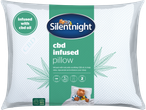 Silentnight CBD-infused pillow in its packaging, promoting relaxation and sleep enhancement.