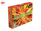 A box of 'Magnetism' 14-piece fireworks, including rockets, fountains, and selection boxes.