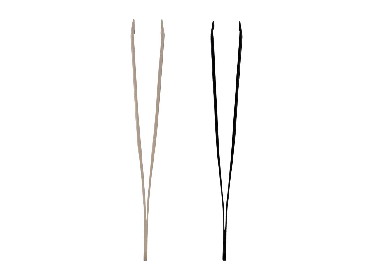 One beige and one black tweezer.