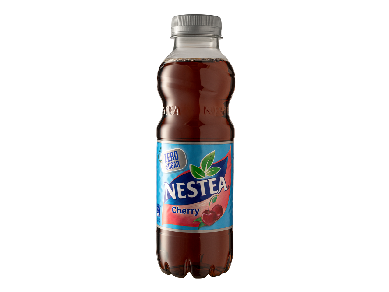 NESTEA Cseresznye Zero jegestea palack kék és piros címkével.