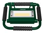 Green and black portable work light with a bright rectangular LED panel.