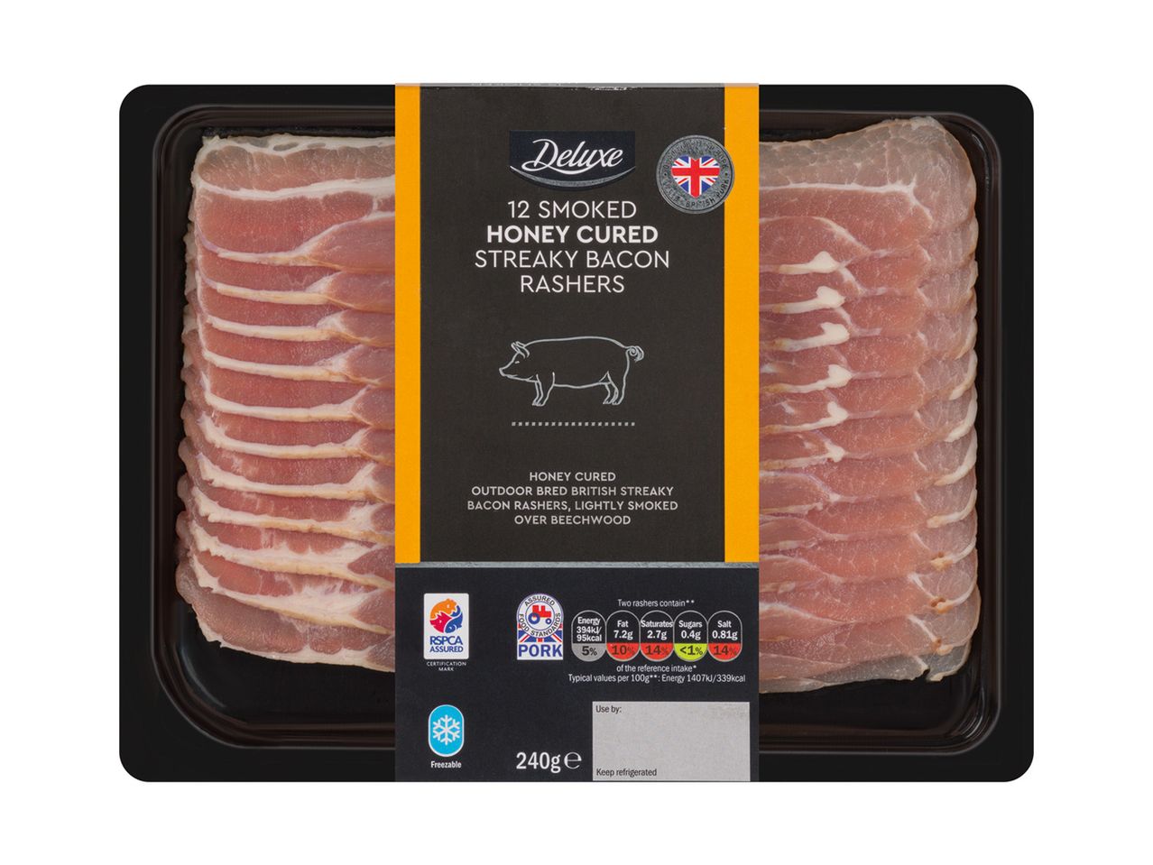 Go to full screen view: Deluxe RSPCA Smoked Honey Streaky Bacon - Image 1