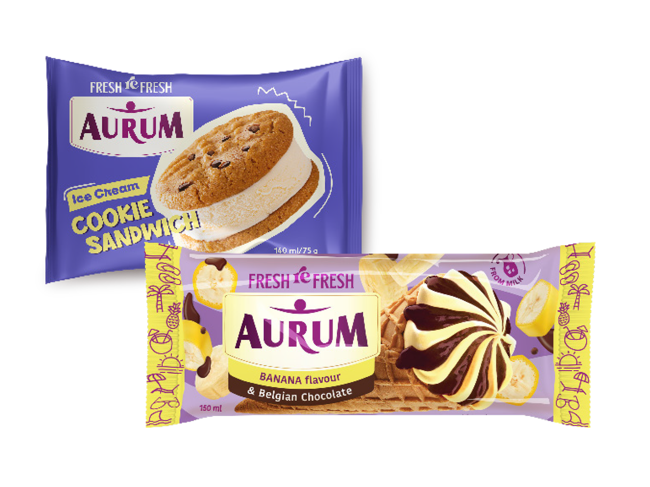 Aurum saldējuma sviestmaize ar cepumiem un banānu-Beļģijas šokolādes saldējums.