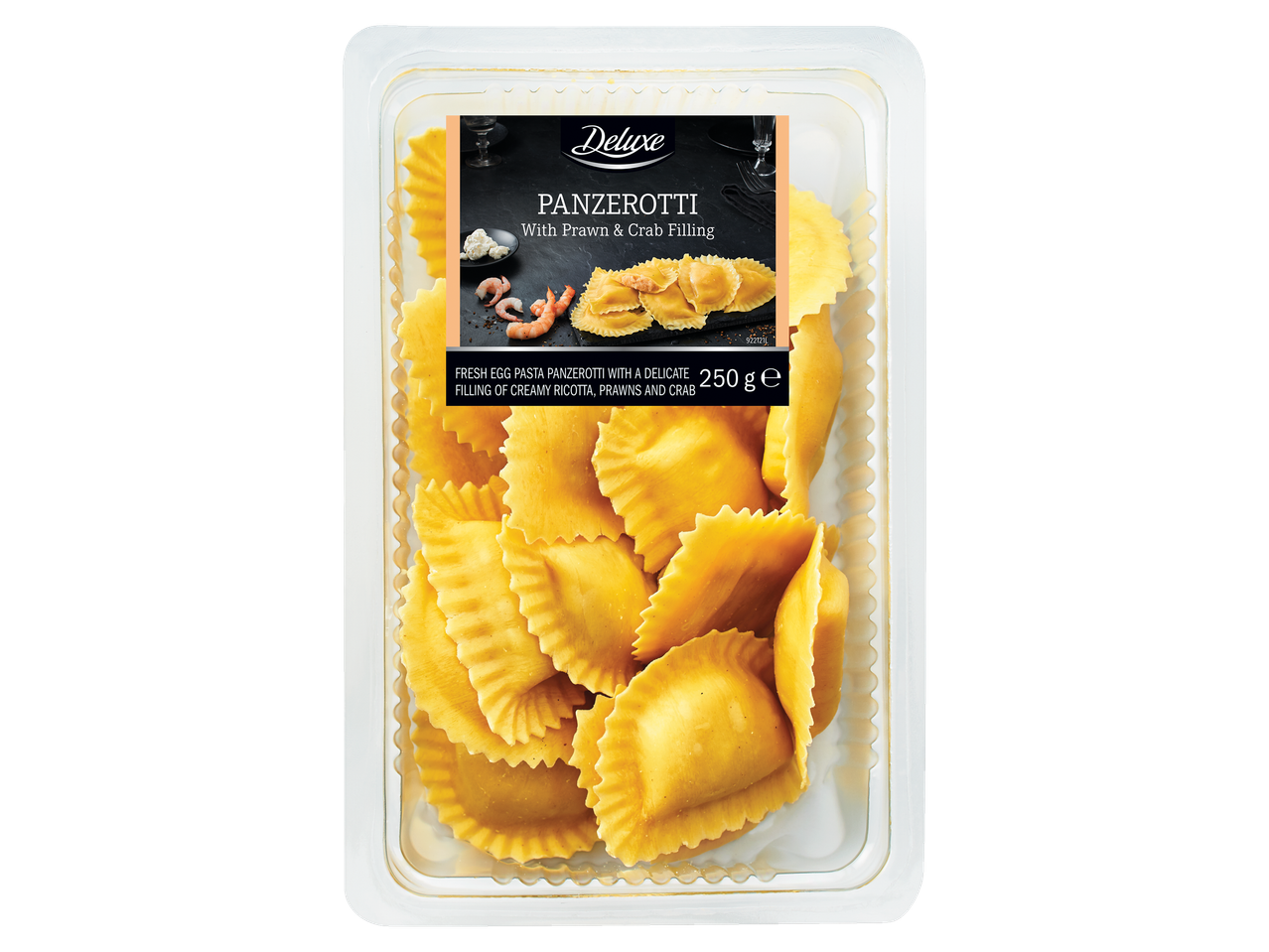 Deluxe krevettide ja krabiga Panzerotti.