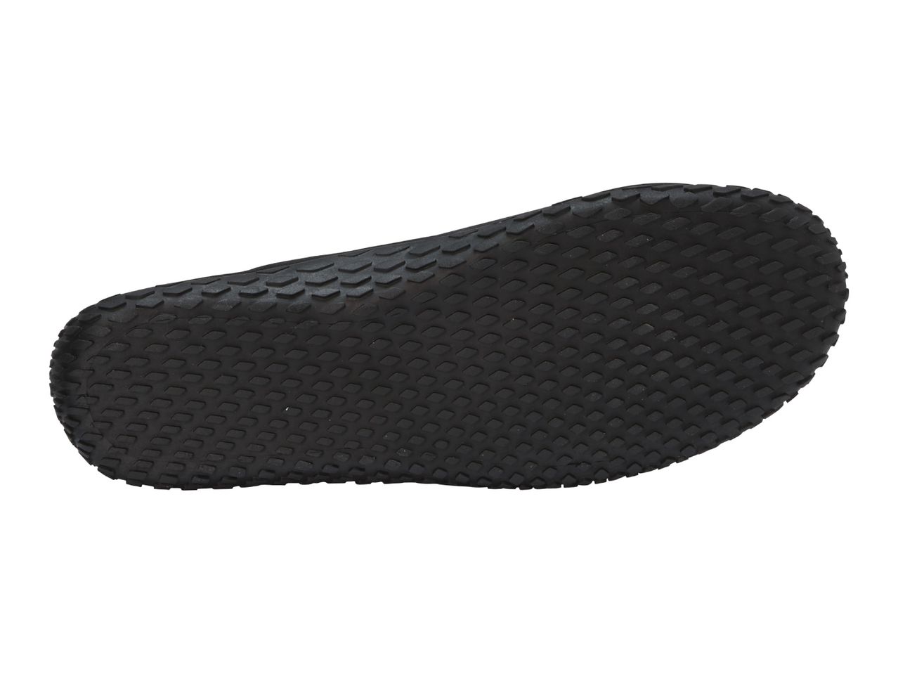 Black sandal sole with a textured, non-slip pattern.