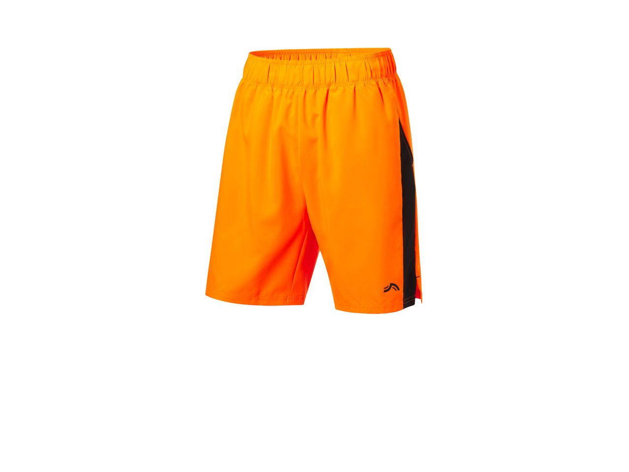 Bright orange sports shorts with black side stripes.