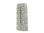 Calças Culotte ESMARA para mulher, padrão floral branco sobre fundo verde cáqui.