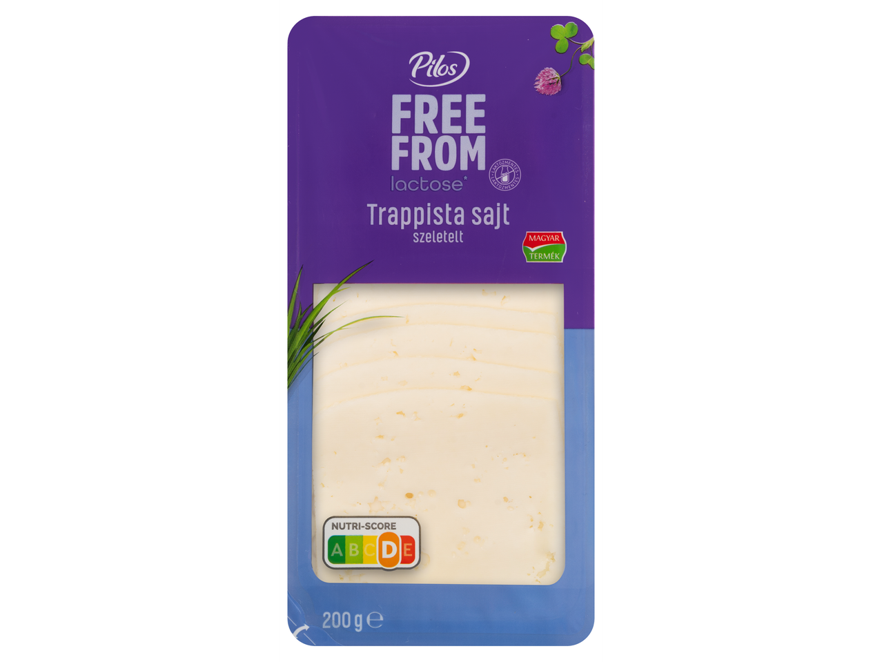 Pilos Free From laktózmentes Trappista sajt szeletelt, 200g, Nutri-Score C jelöléssel.