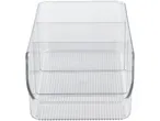 Clear plastic storage bin with three compartments