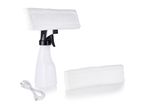 Window cleaning kit with spray bottle and microfiber cloths.
