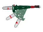 Pole chainsaw with three different angle settings, showing the blade and motor unit.