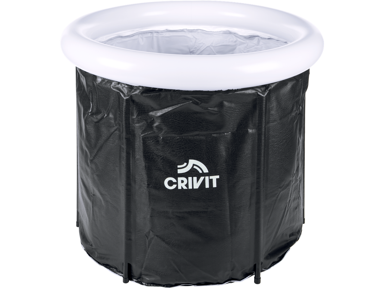 CRIVIT Ice Bath Barrel, black and white, with a white inflatable rim.