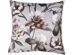LIVARNO aksominis pagalvės užvalkalas su gėlių raštu: pilkos ir rožinės spalvos bijūnai ir irisai.