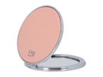 A Cien Beauty compact mirror with a light pink case and silver trim, open to reveal the mirror.
