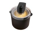 Black ice cream maker with a clear lid, containing yellow ice cream.