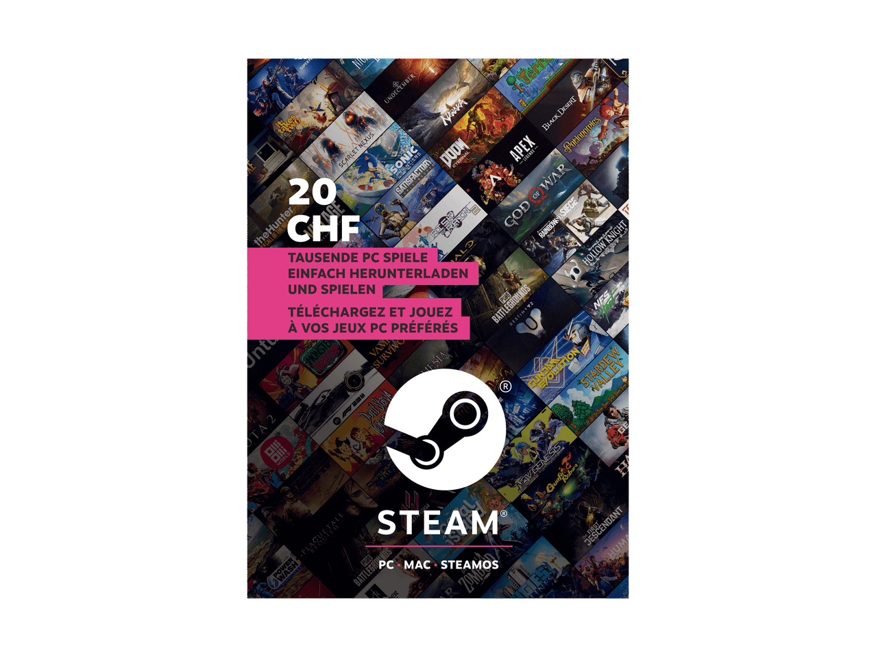 Steam-Geschenkkarte im Wert von 20 CHF für Tausende von PC-, Mac- und SteamOS-Spielen.