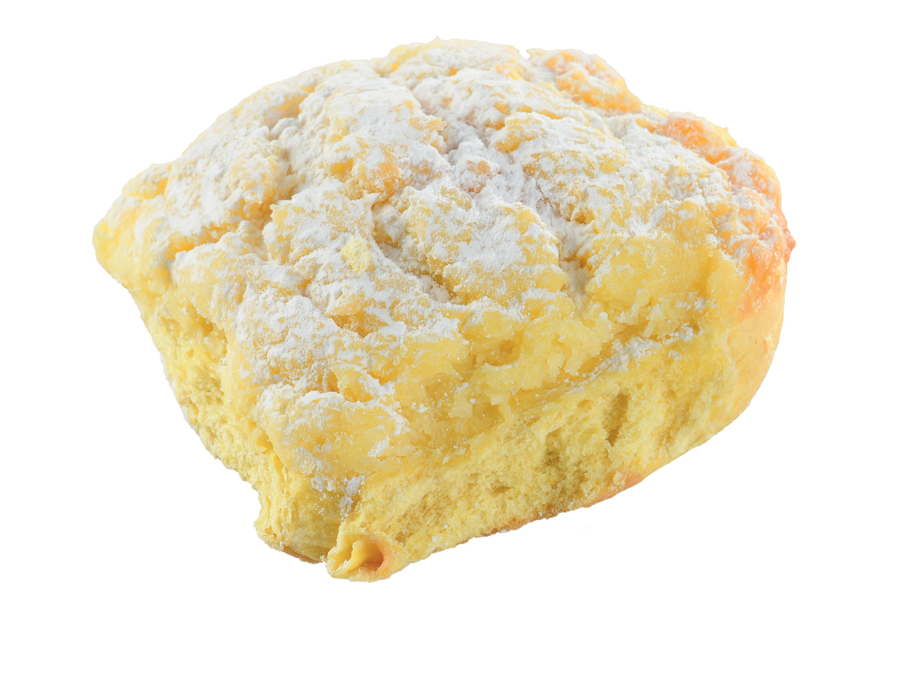 Pastel polvilhado com açúcar de confeiteiro.
