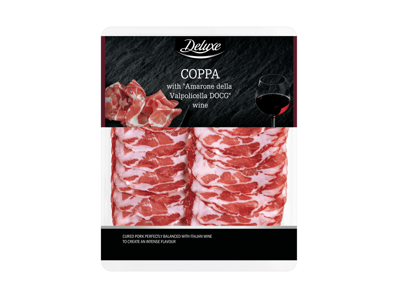 Coppa mit Amarone della Valpolicella DOCG Wein, gepökelter Schweinefleisch mit italienischem Wein.