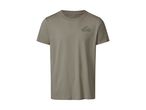 Grøn T-shirt med et bjerg- og træmotiv.