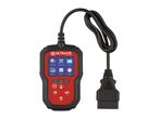 Car diagnostic tool with a screen displaying options like OBD II/EOBD, System Test, and Settings.