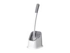 White and gray toilet brush with a holder