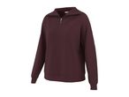 Maroon quarter-zip sweatshirt with a collar, long sleeves, and ribbed cuffs and hem.