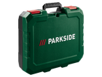 Parkside 20V Cordless Jigsaw in a green and black carrying case with red latches.
