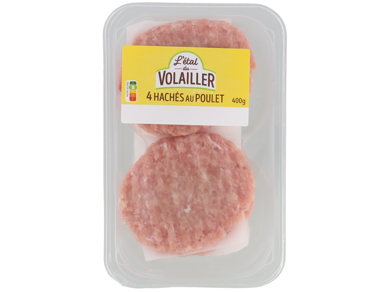 Barquette de 4 hachés de poulet de 400g avec Nutri-Score B