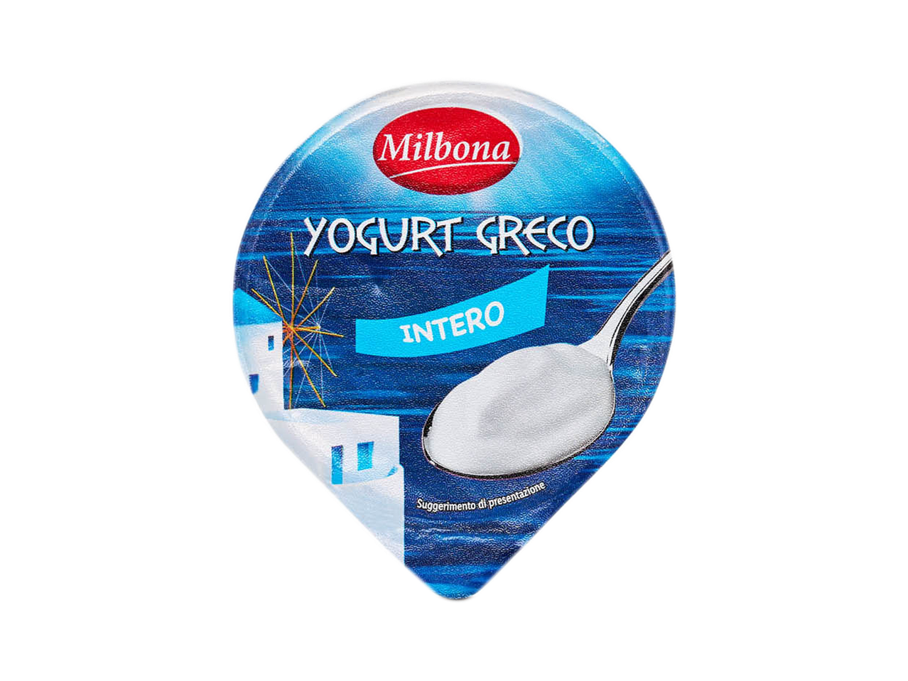 Milbona Yogurt Greco Intero con cucchiaio e case bianche