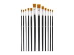 A set of 12 flat paintbrushes of various sizes, arranged in ascending order, with black handles.